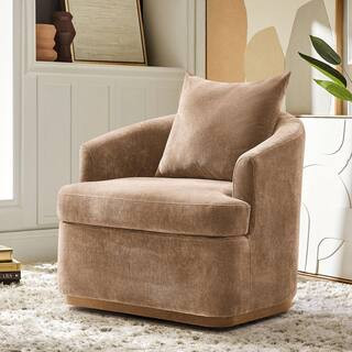 Irene Camel Polyester Swivel Armchair with Solid Wood Legs | The Home Depot