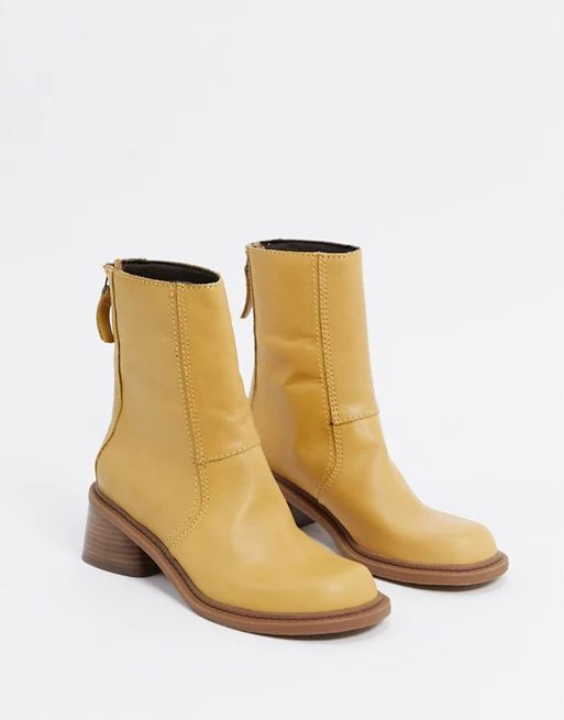 ASOS DESIGN Asta premium leather trucker boots in sand | ASOS (Global)