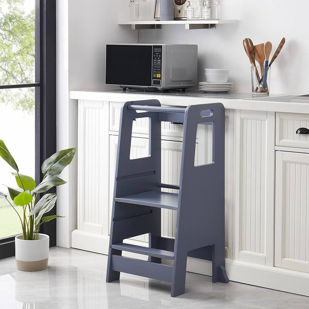 Kid's Wooden Kitchen Step Stool, Adjustable Platform Standing Tower, Toddler Kitchen Helper Tower... | Amazon (US)