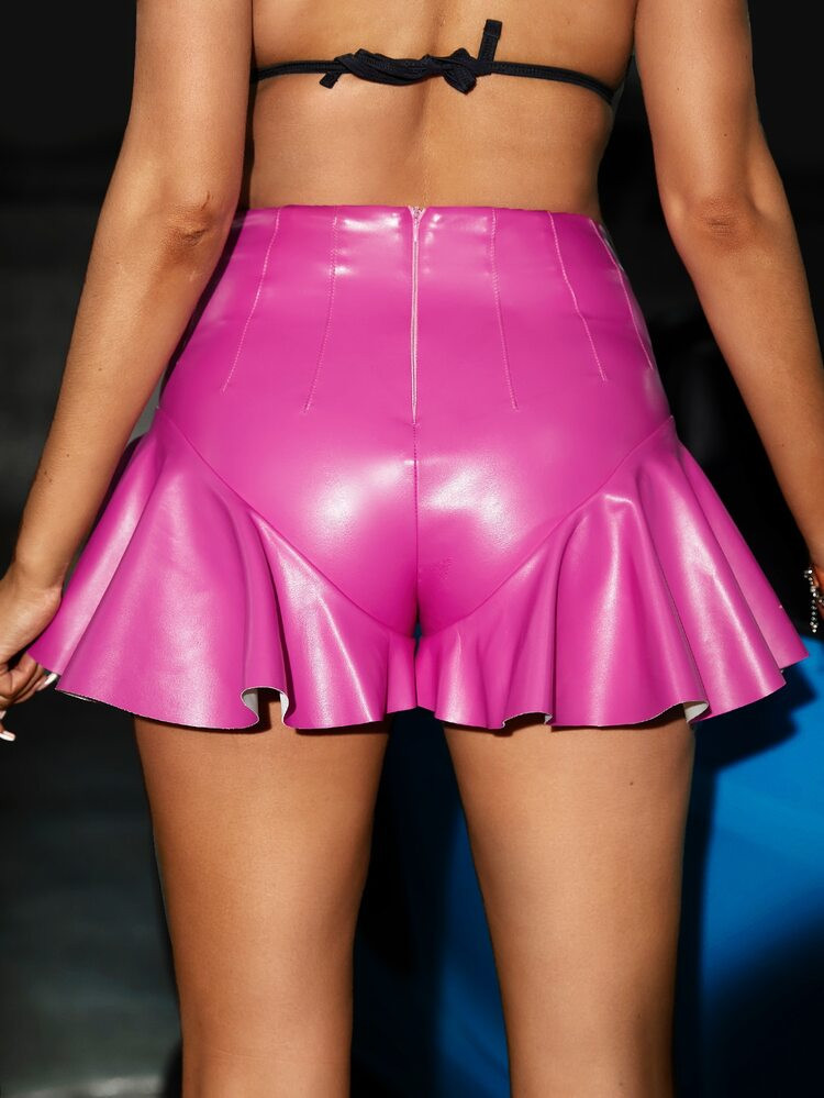 Ruffle Hem Patent Shorts | SHEIN