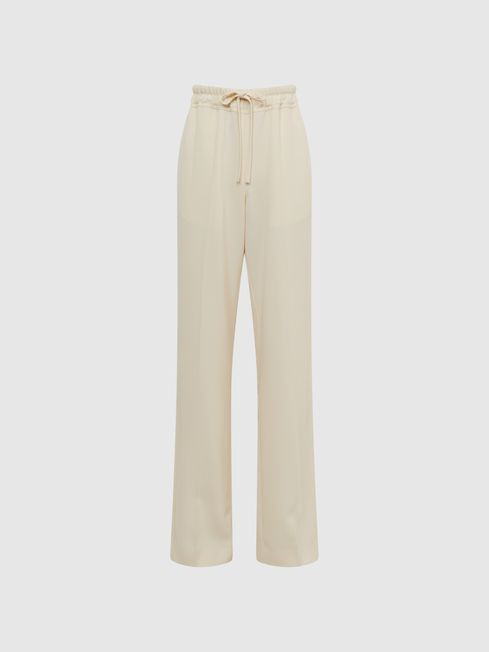 Reiss Cream Hailey Regular Wide Leg Pull On Trousers | Reiss UK