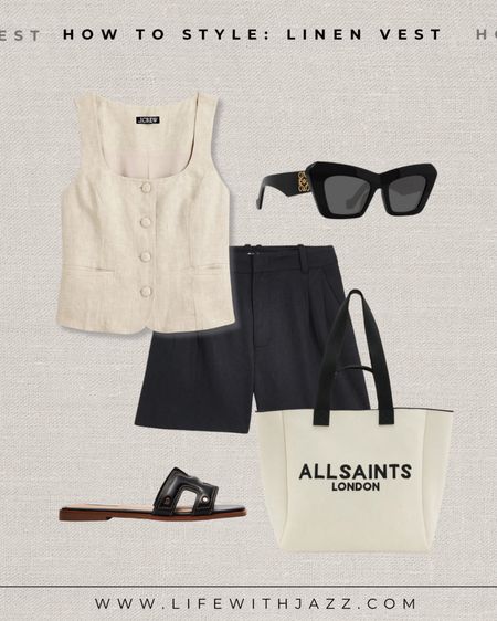 How to style a beige linen vest with shorts 

Linen vest  / Denim shorts / sunglasses / Loewe / sandals / tote bag / summer style / casual style / minimal 

#LTKSeasonal #LTKStyleTip