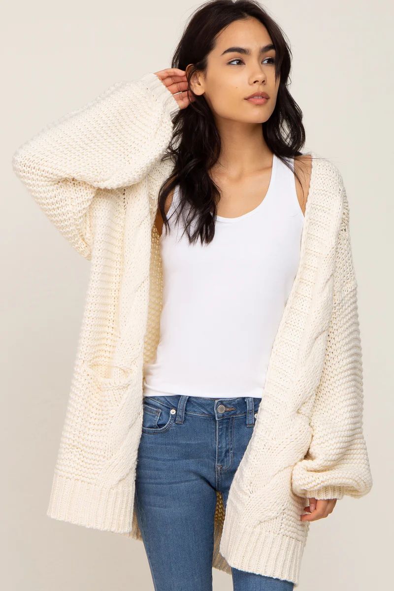 Cream Cable Knit Front Pocket Cardigan | PinkBlush Maternity