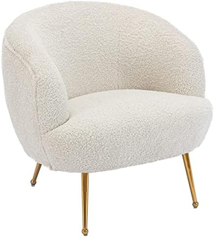 DUOMAY Modern Sherpa Accent Chair Upholstered Barrel Chair with Golden Legs Comfy Lounge Chair Singl | Amazon (US)