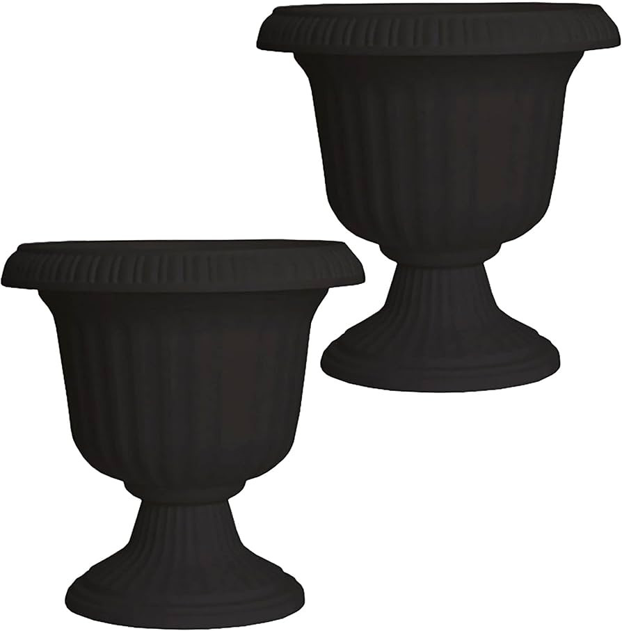 Southern Patio Large 14 Inch Outdoor Garden Lightweight Utopian Urn Planter with UV-Coated Finish for Entryways, Walkways, and More, Black (2 Pack) | Amazon (US)