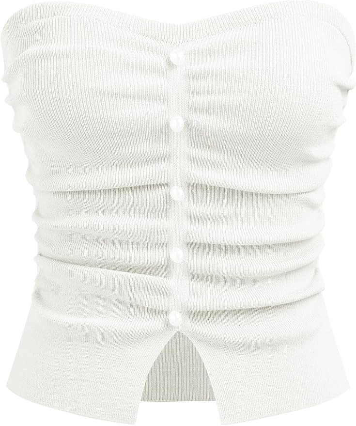 CIDER Faux Pearl Tube Tops for Women Crop Knit Split Hem Ruched Going Out Tops Cute Summer Outfit... | Amazon (US)