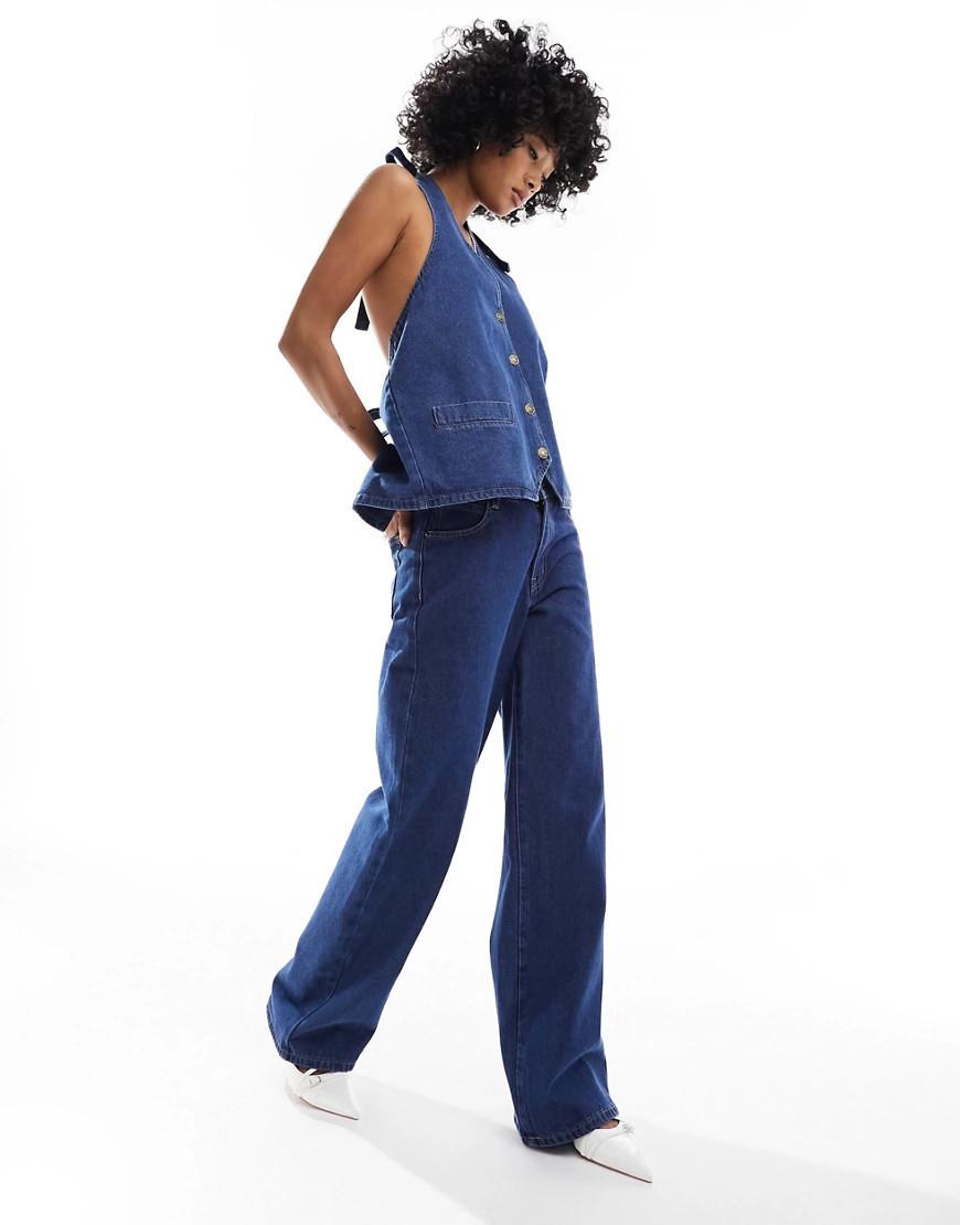 Lioness wide leg jeans in indigo wash - part of a set-Blue | ASOS (Global)