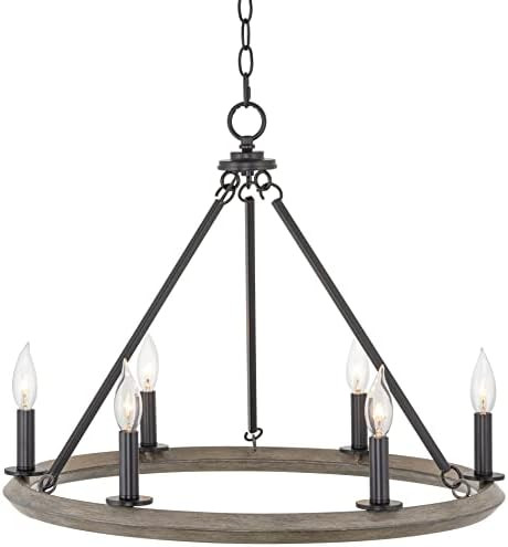 Kira Home Jericho 24" 6-Light Industrial Rustic Farmhouse Wagon Wheel Chandelier, Round Kitchen Isla | Amazon (US)