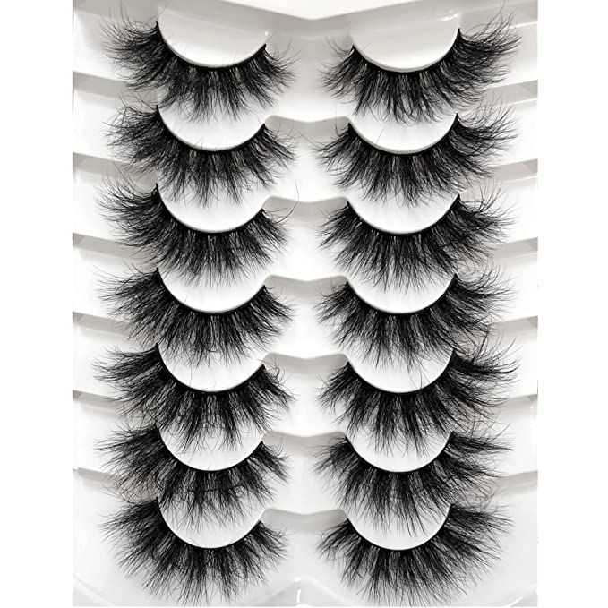 Amazon.com: Pooplunch False Eyelashes Cat-Eye Fluffy Faux Mink Lashes 8D Wispy Lashes 7 Pairs Pac... | Amazon (US)