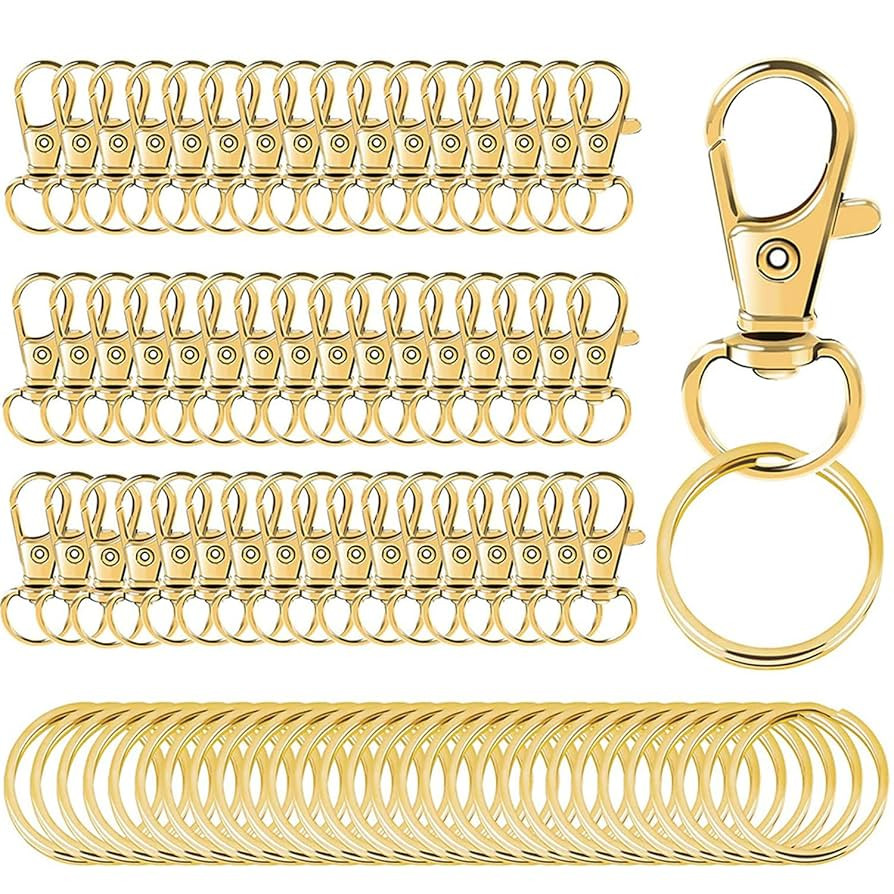 100PCS Gold Swivel Snap Hooks with Key Rings,Metal Lanyard Keychain Hooks Lobster Clasps for Key ... | Amazon (US)