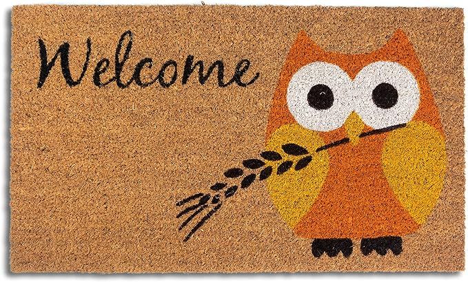 Avera Products | Autumn Owl, Halloween and Fall Mat, Natural Coir Fiber Doormat, Anti-Slip Rubber... | Amazon (US)