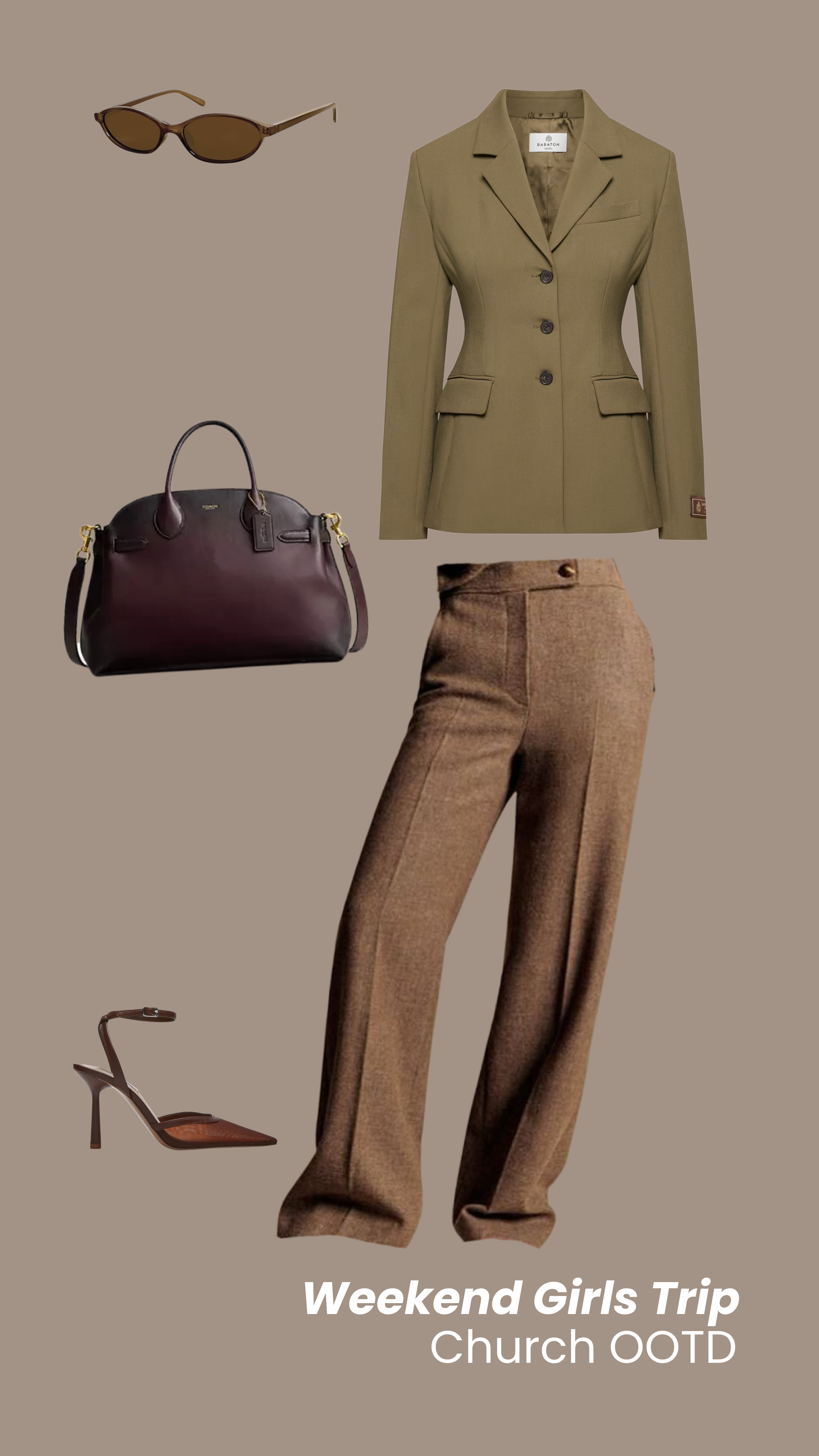 Weekend Girls Trip – Church OOTD
Blazer: Aritzia
Pants: Sézane (similar linked)
Shoes: Steve Madden
Purse: Coach Empire Carryall
Shades: Amazon


#churchoutfit #weekendstyle #elevatedcasual #neutraloutfit  

 

#LTKootd #LTKFindsUnder100 #LTKWorkwear