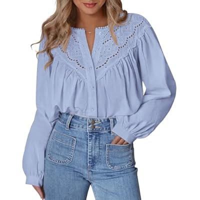 BTFBM Blouses for Women Dressy Casual Fall Clothes 2025 Lace Long Sleeve Tops Lightw… | Amazon (US)