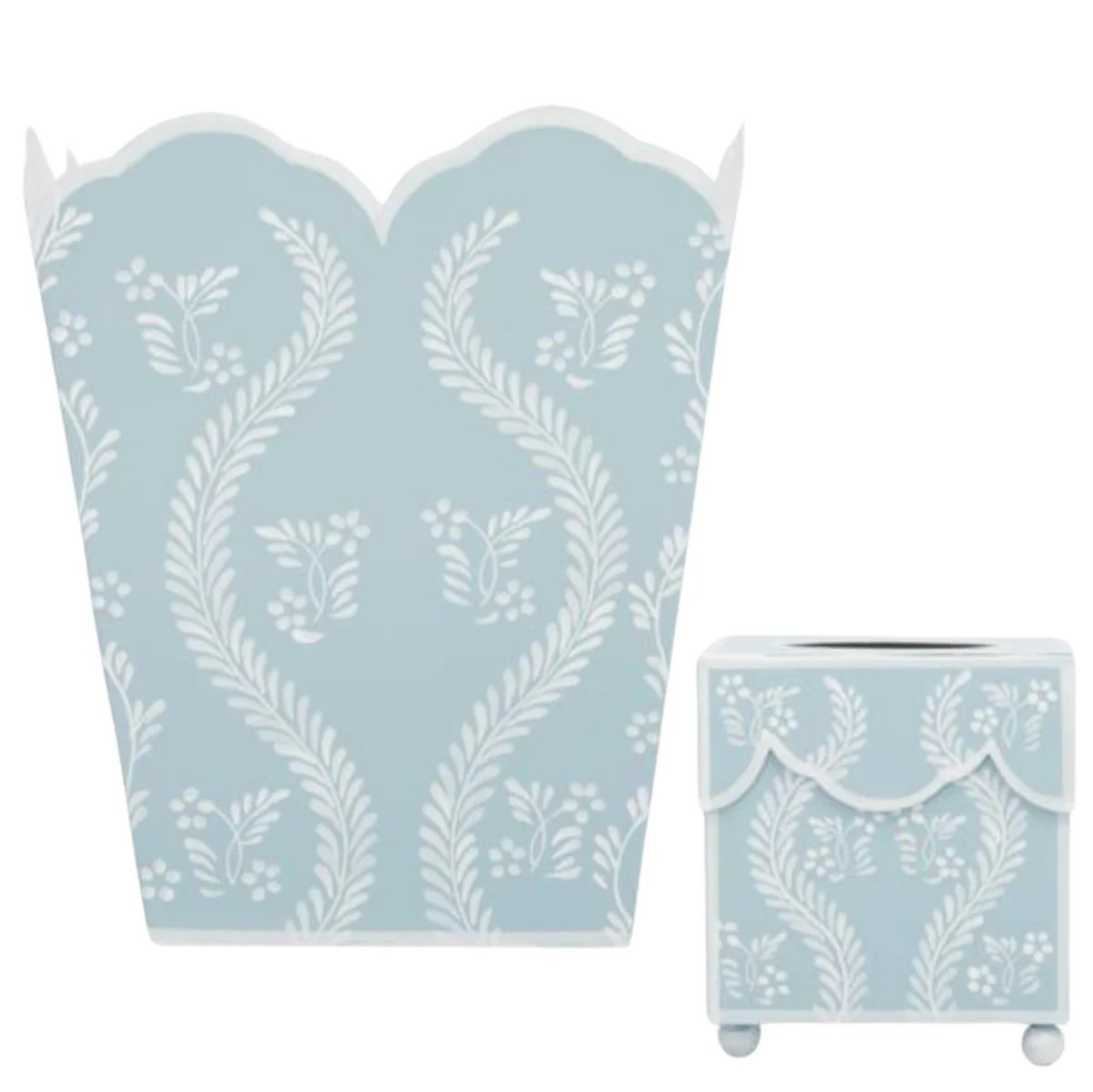 Sky Blue Square Trellis Wastepaper Basket & Tissue Holder | The Well Appointed House, LLC