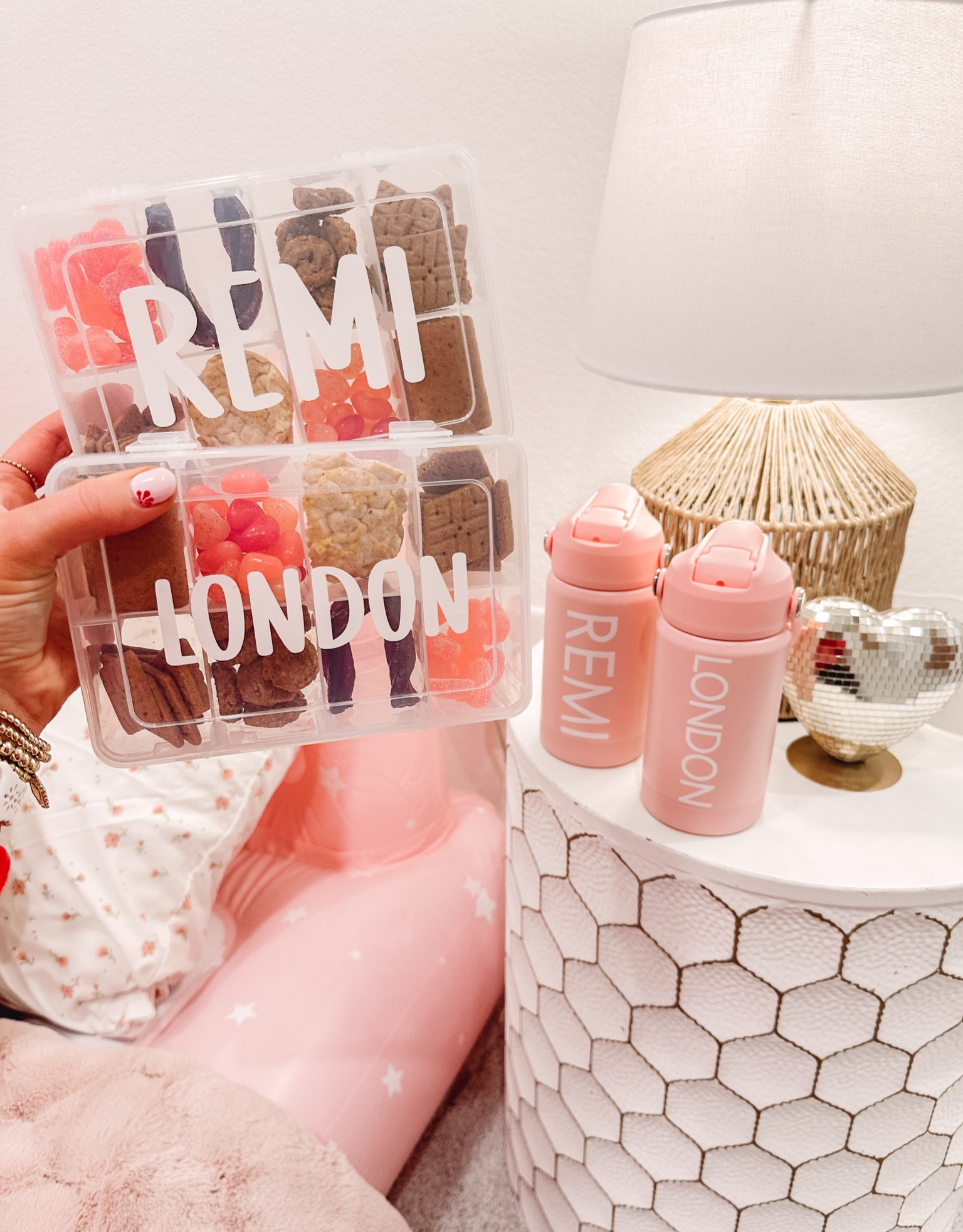 made these matching sleepover snackle boxes + water bottles at home! Perfect souvenir from their first sleepover that they can take to school and twin together with too!💗💗

I use my cricut to personalize everythingggg for the kids and it’s more than paid itself off. Perfect for gifts and things like this too!

#LTKFamily #LTKKids #LTKFindsUnder50