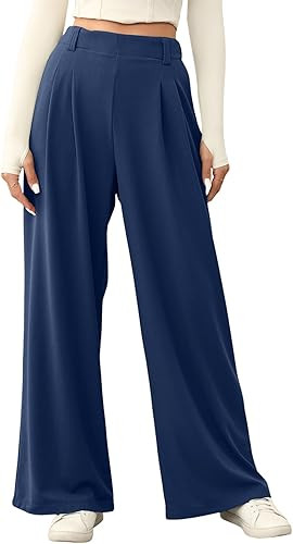 EVALESS Women's Wide Leg Pants Elastic High Waisted Waffle Knit Casual Palazzo Pants Trousers wit... | Amazon (US)