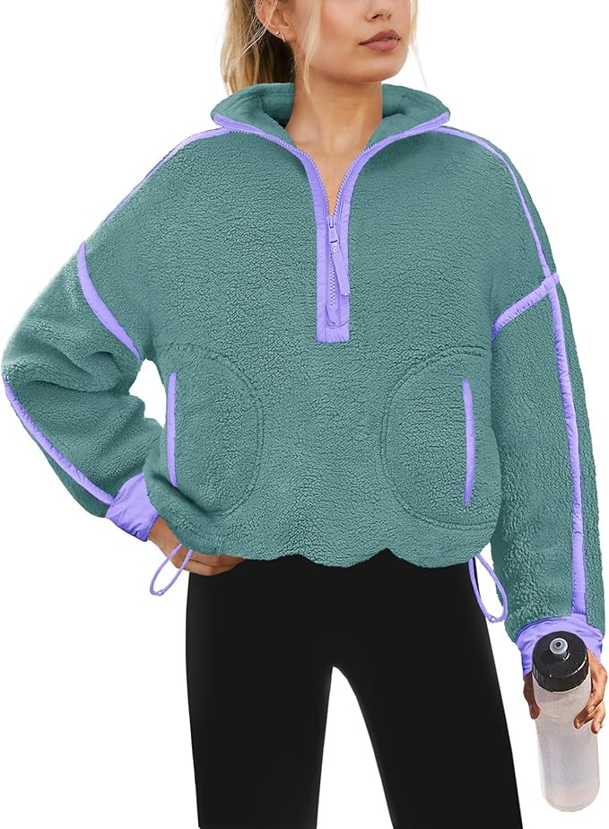 Yanekop Womens Quarter Zip Pullover Sherpa Fleece Jacket Oversized Zip Up Sweatshirt Half Zip Pul... | Amazon (US)