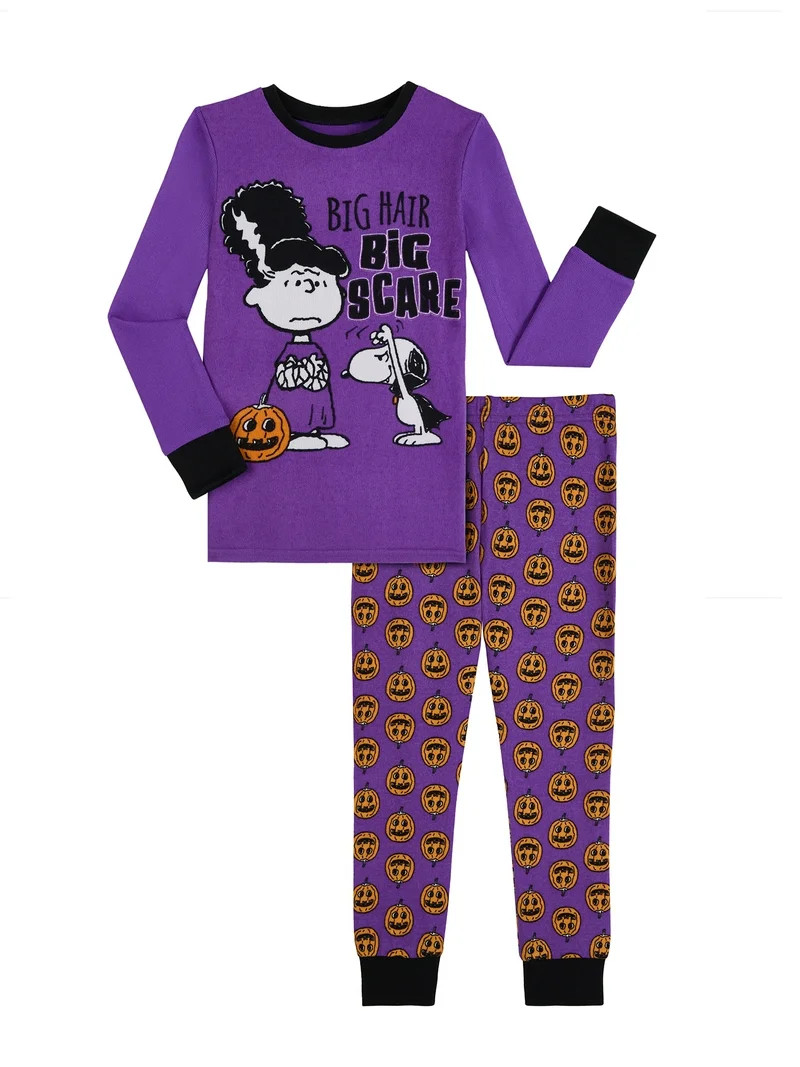 Peanuts Girls Halloween Snug Fit Long Sleeve Top and Sleep Pants Pajama Set, 2-Piece, Sizes 4-12 ... | Walmart (US)
