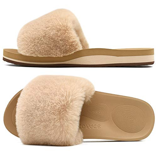 COFACE Womens Slippers with Arch Support Comfy Open Toe Fuzzy Woman House Shoes Size 8 Plantar Fasciitis Orthotic Slippers-for-Women Indoor | Amazon (US)
