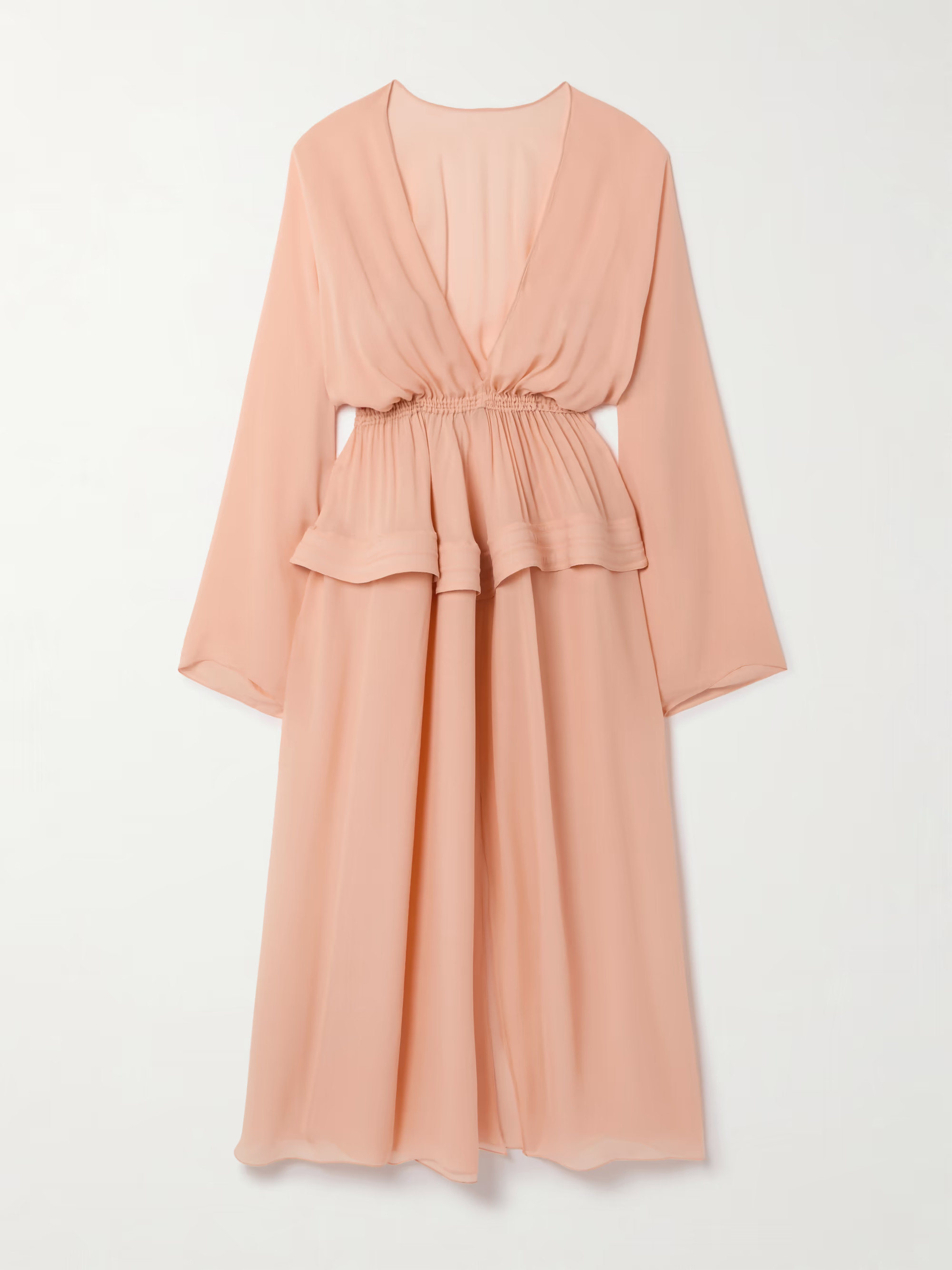 Gathered georgette peplum midi dress | NET-A-PORTER (UK & EU)
