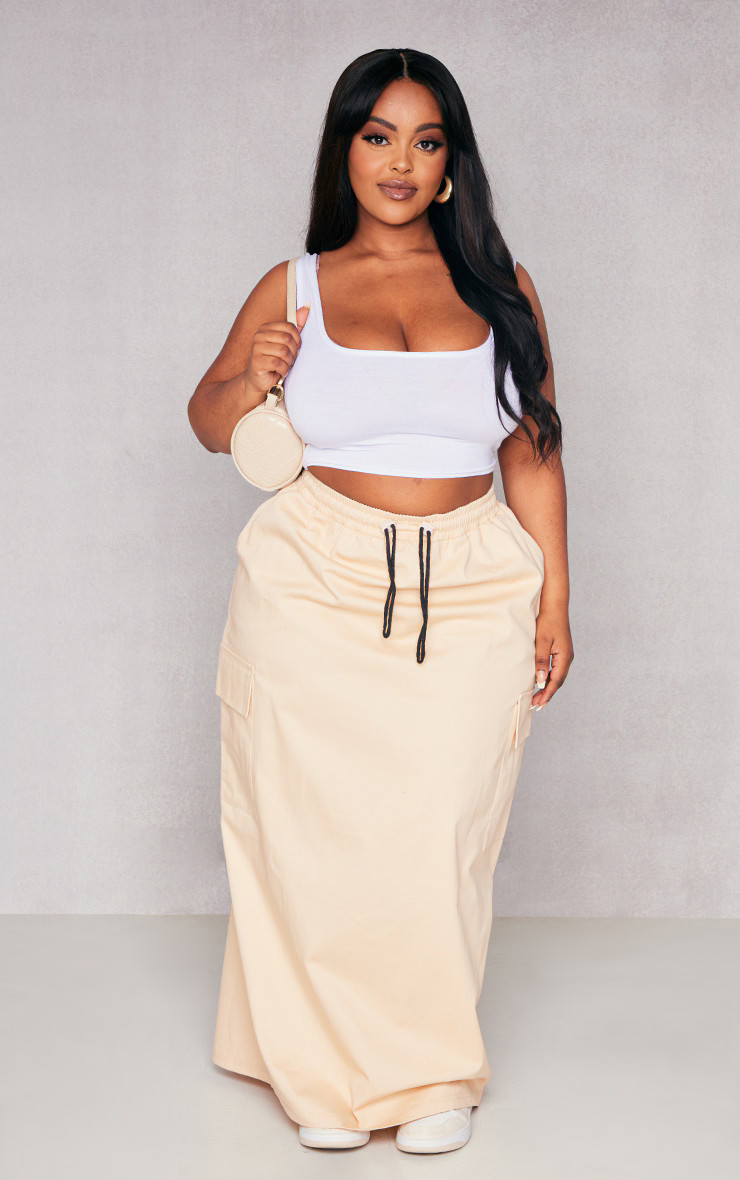 Plus Beige Twill Cargo Midaxi Skirt | PrettyLittleThing US