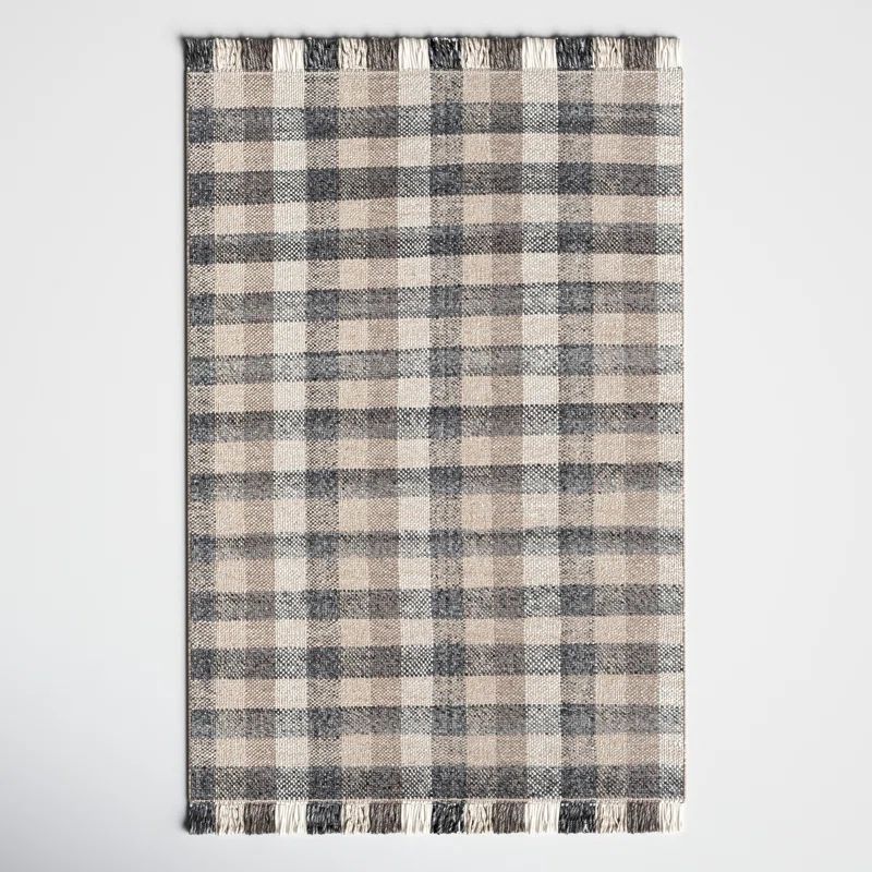 Cordelia Plaid Wool Charcoal/Medium Gray/Tan Area Rug | Wayfair North America