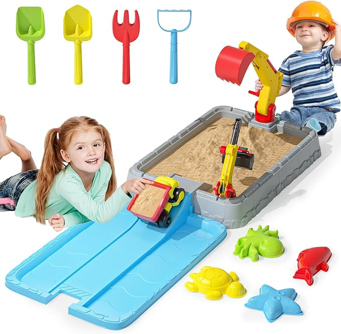Dirt Diggers Excavator Sandbox for Kids, Toddler Construction Sand Box with Lid, Beach Toys for O... | Amazon (US)