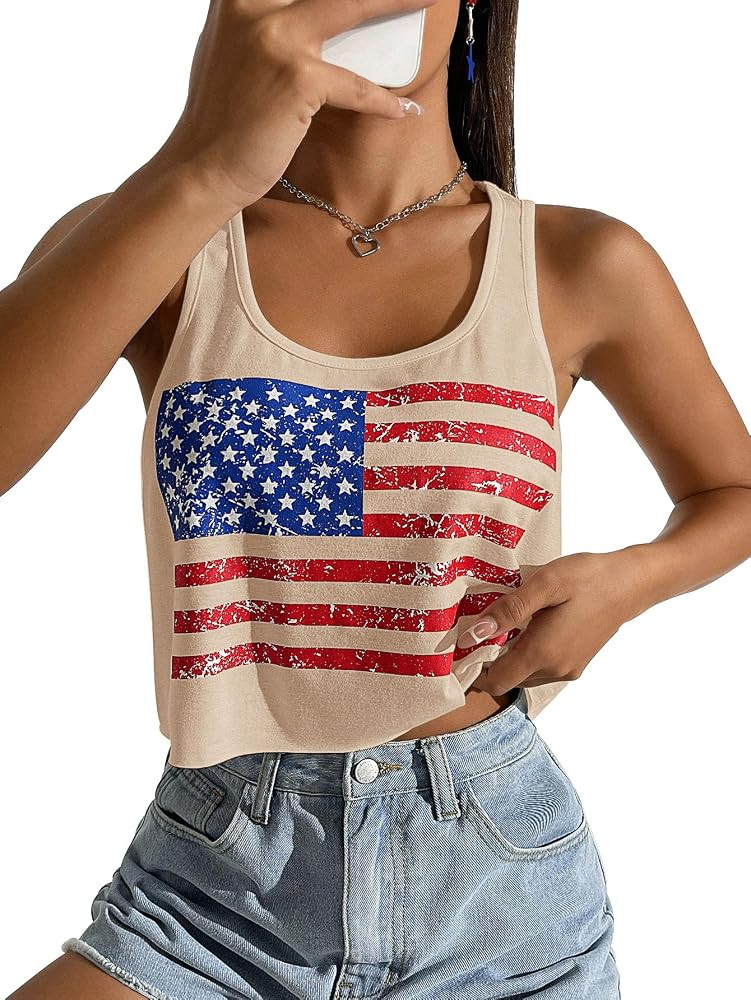 Women's Red White and Blue Shirts Patriotic Tops American Flag Graphic Crop Tops for Teen Girls | Amazon (US)