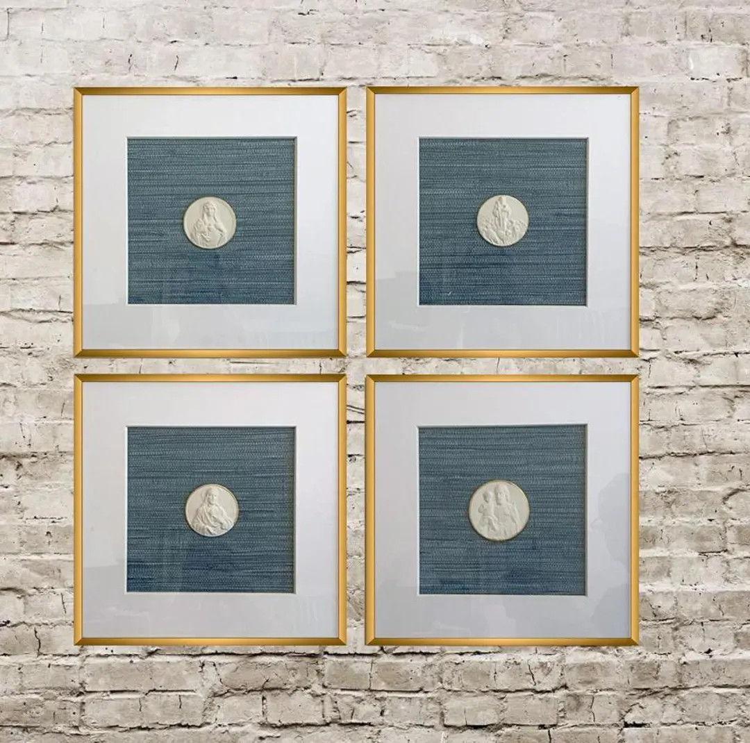 NEW! Sacred Framed Intaglios, Set of Four, Framed and Matted, Grasscloth, Religious | Etsy (US)