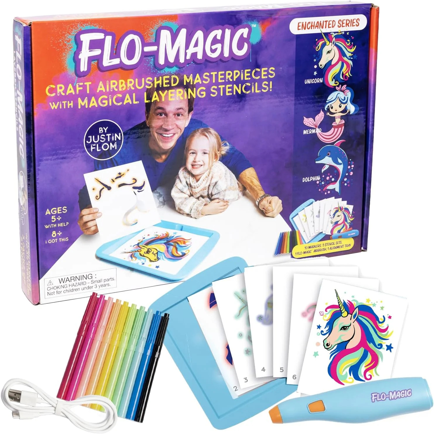 Flo-Magic Kids Enchanted Series Airbrush Marker Kit- 25-Piece Kit | Walmart (US)