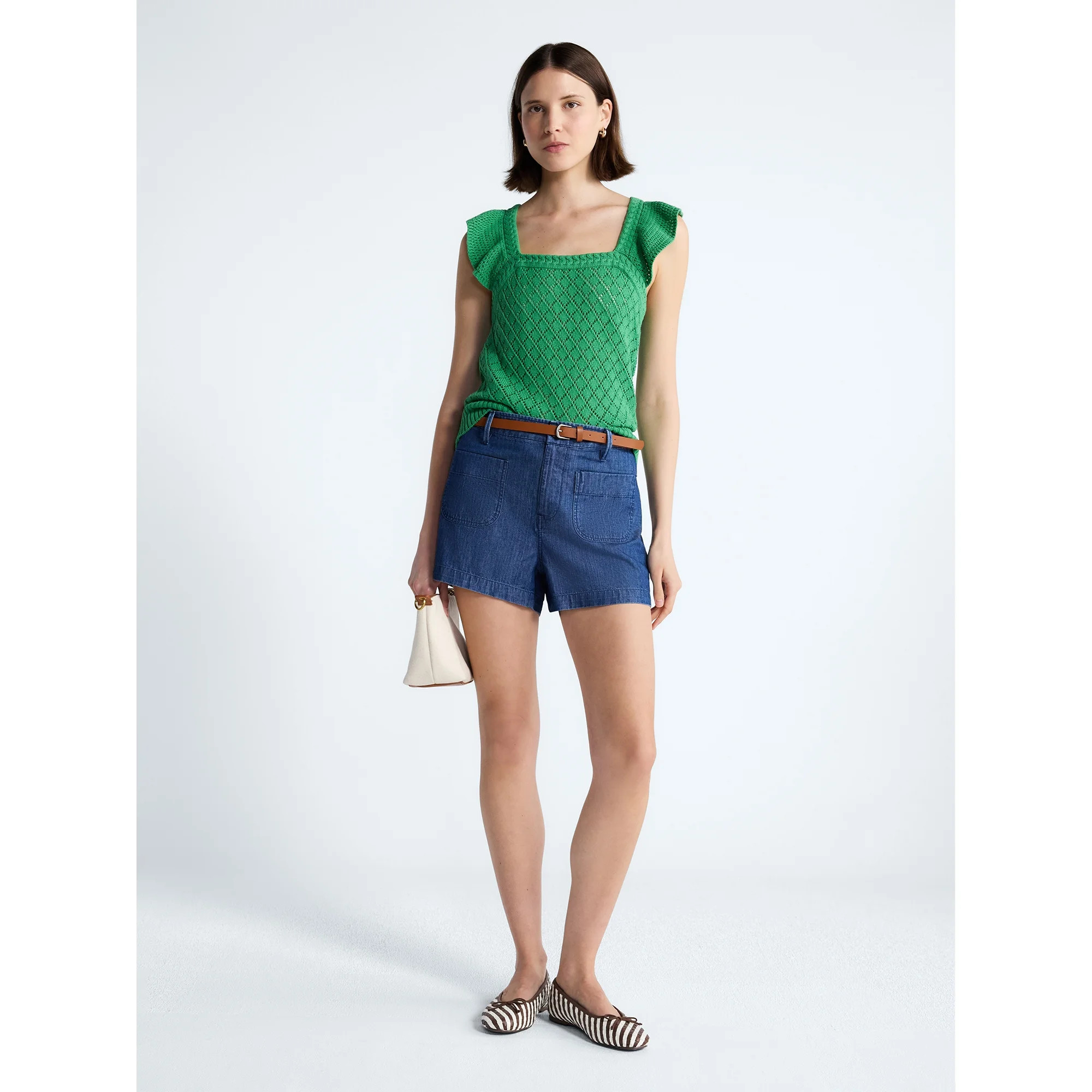 Free Assembly Women's and Women's Plus Square Neck Cotton Sweater with Flutter Sleeves, Sizes XS-... | Walmart (US)