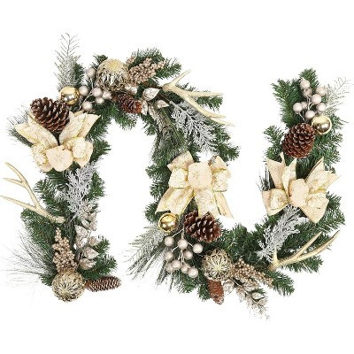 6ft Christmas Garland with Lights, Xmas Garland with Bow Ball Ornaments Snowflakes Pine Cone for Mantle Fireplace Staircase | Target