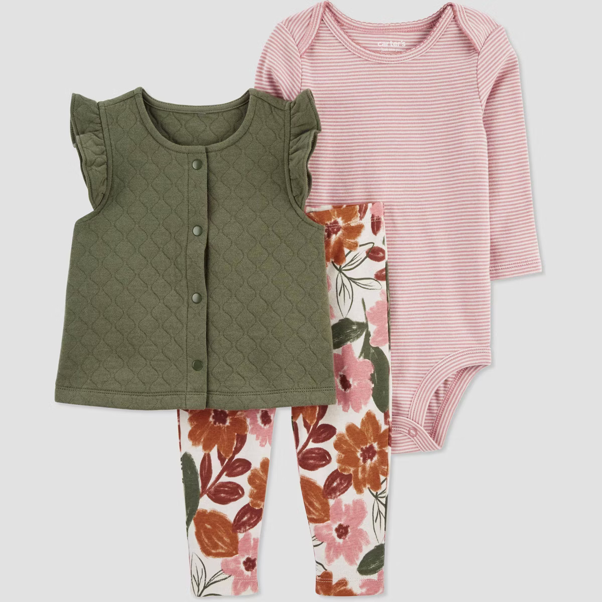 Carter's Just One You® Baby Girls' Striped Cardigan & Bodysuit - Olive Green | Target