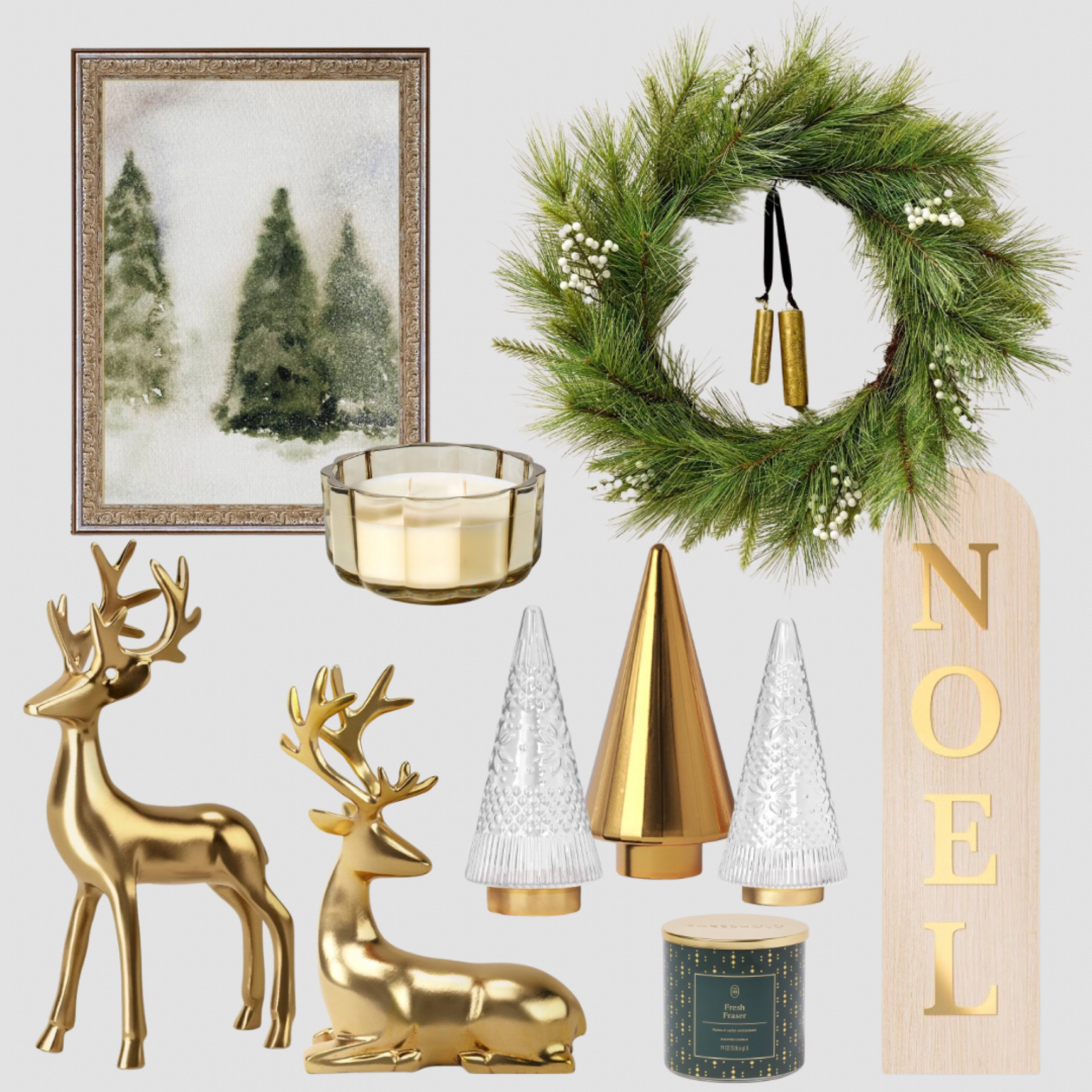 Gold & Green Christmas Decor! Christmas Wreath, Christmas Wall art, Gold reindeer, gold Christmas tree, Noel, Christmas Candles. #Christmasdecor #candles #holidaydecor #wreath #Reindeer

#LTKHoliday #LTKSeasonal #LTKHome