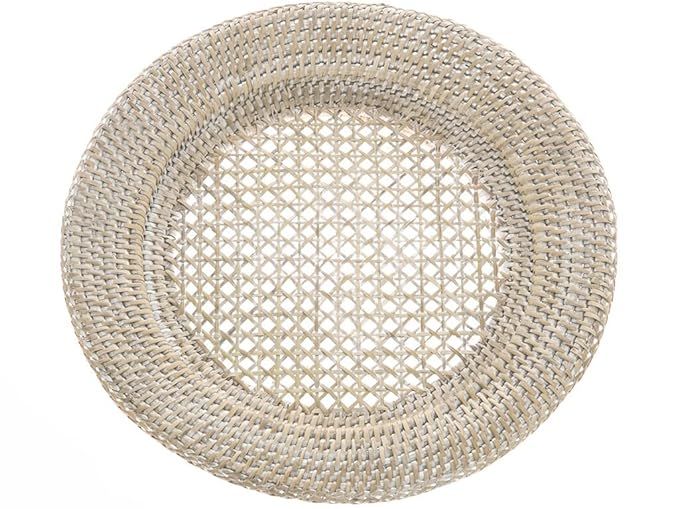 KOUBOO Round Rattan Charger Plate, White Wash (Pack of 2) | Amazon (US)