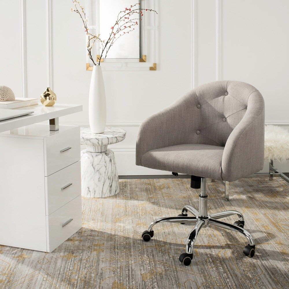 Safavieh Amy Tufted Linen Chrome Leg Swivel Office Chair - 24" x 22" x 31.9" (OCH4500A) | Bed Bath & Beyond