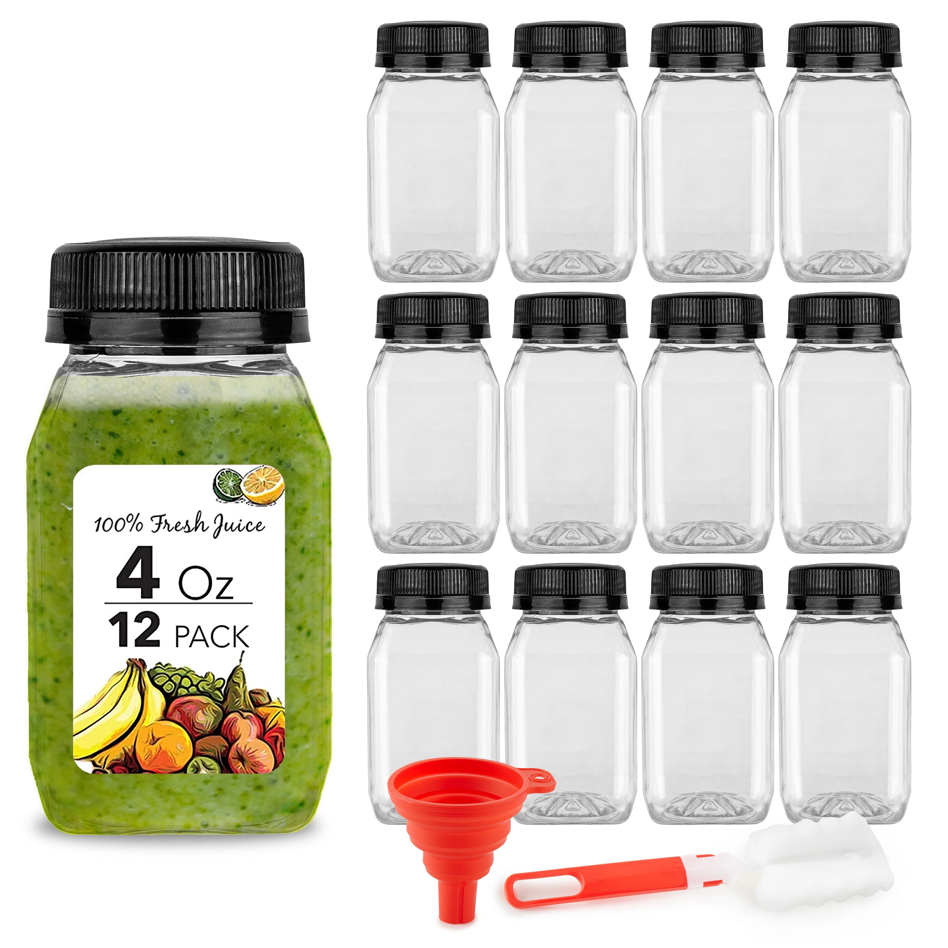 Stock Your Home Plastic Juice Bottles with Lids, Juice Drink Containers with Caps, 4 oz, 12 Count | Walmart (US)