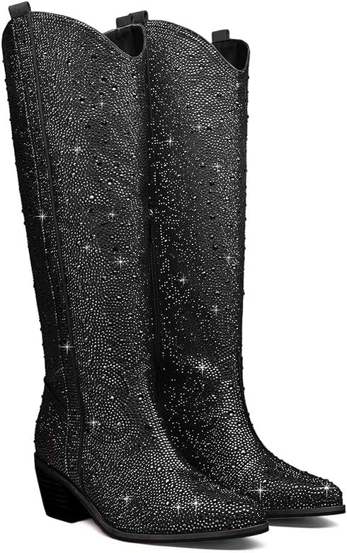 GOSERCE Women's Rhinestone Knee High Cowboy Boots Western Over the Knee Cowgirl Tall boots for La... | Amazon (US)