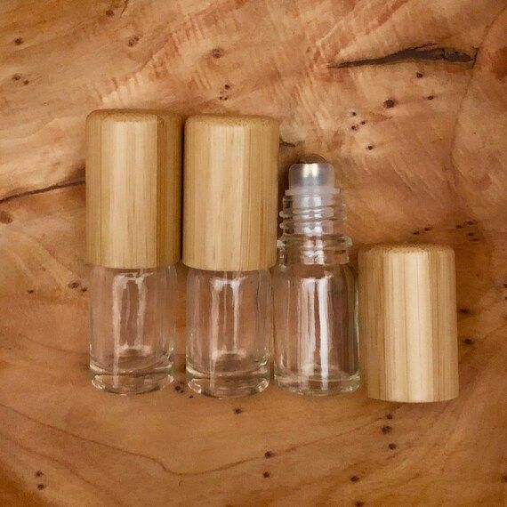 Clear Trio Sets ~ Essential Oil Roller Bottles, DIY, 3 Options, "LONGER BAMBOO" Caps & Stainless ... | Etsy (US)