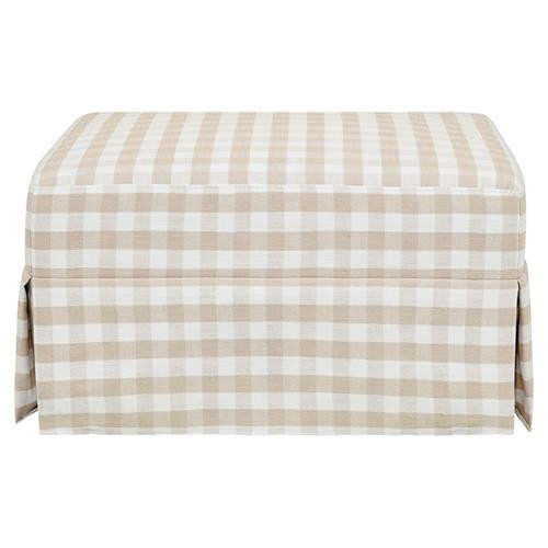 Namesake Crawford Modern Classic Tan Gingham Gliding Ottoman | Kathy Kuo Home