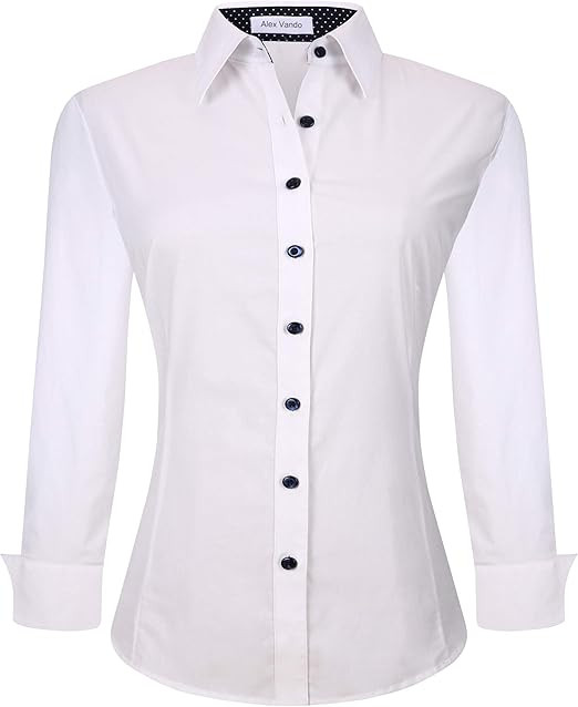 Alex Vando Womens Dress Shirts Wrinkle Free Solid Color Stretch Work Shirt | Amazon (UK)