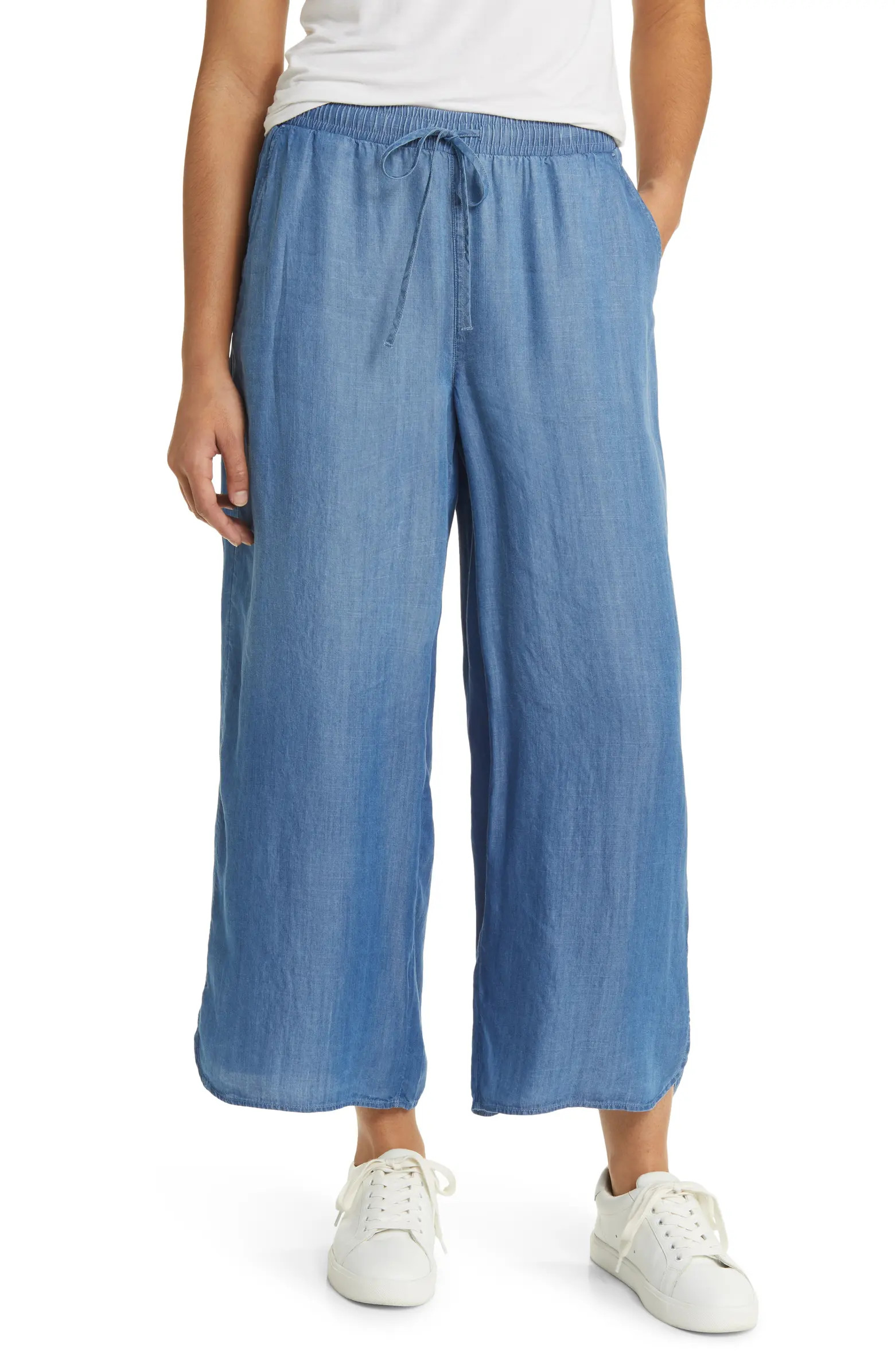 Dolphin Hem Wide Leg Chambray Pants | Nordstrom