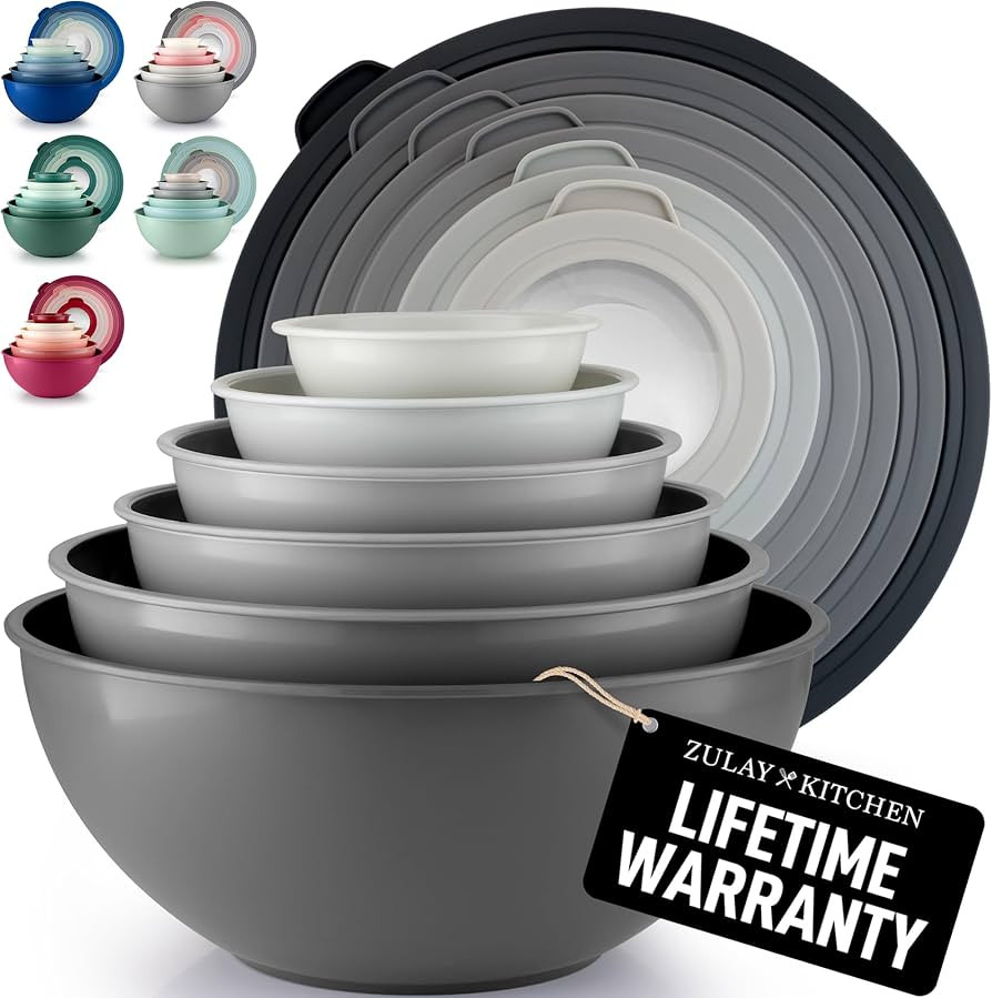 Zulay Kitchen 12 Piece Plastic Nesting Mixing Bowls with Lids - Colorful Microwave & Freezer Safe... | Amazon (US)