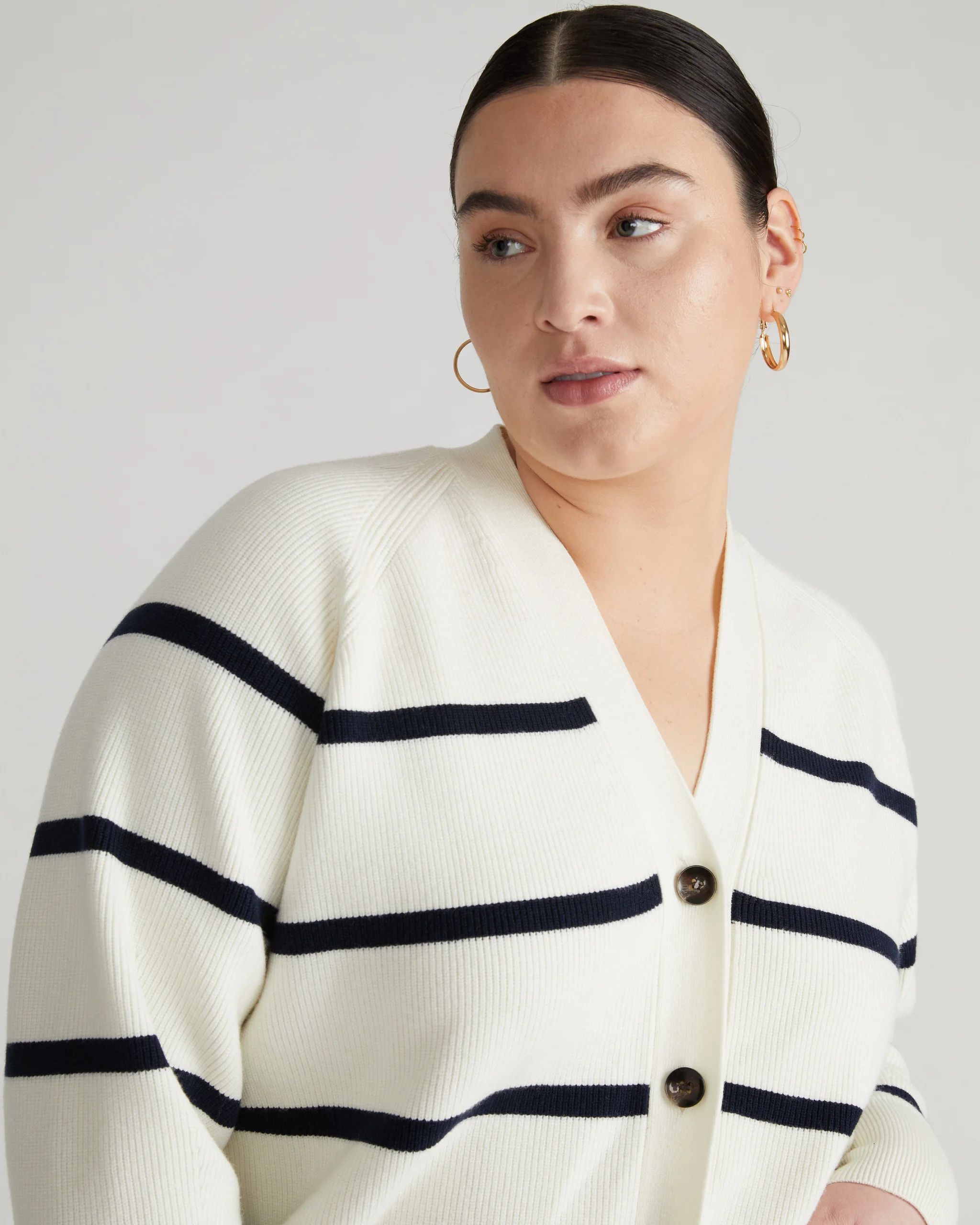 Better-Than-Wool Cardigan - White/Navy Stripe | Universal Standard