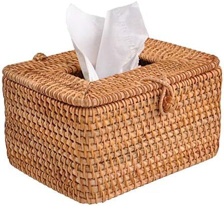 Fdit Brown Rattan/Cane/Woven Tissue Box Handmade Cover Holder | Amazon (US)