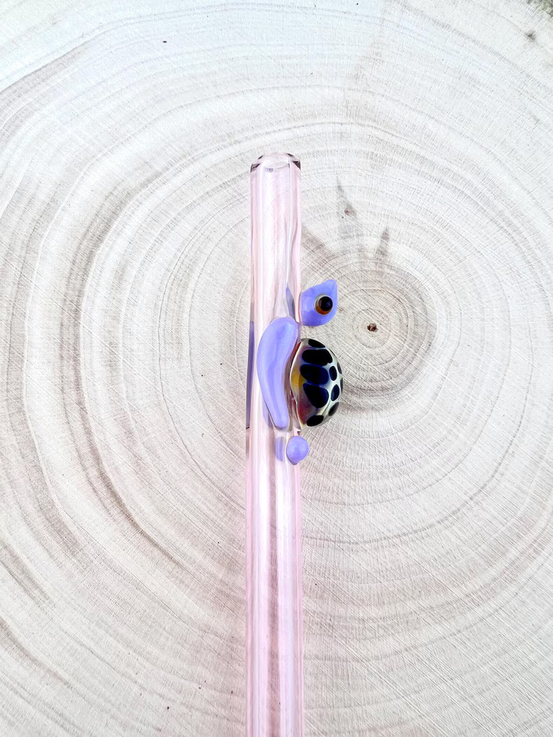 1 TURTLE on Pink GLASS STRAW - Reusable Straws | Glass Straws | Sustainable Straws | Turtle Straw... | Etsy (US)