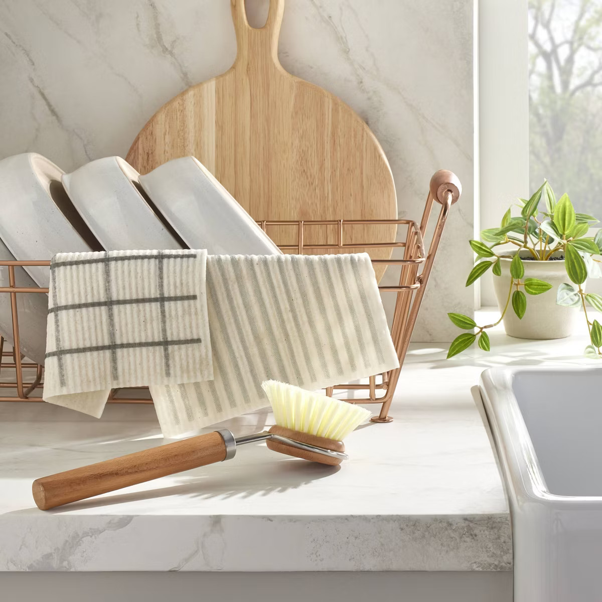 Grid & Stripe Reusable Dishcloth Sponges Gray/Blue/Cream (Set of 2) - Hearth & Hand™ with Magno... | Target