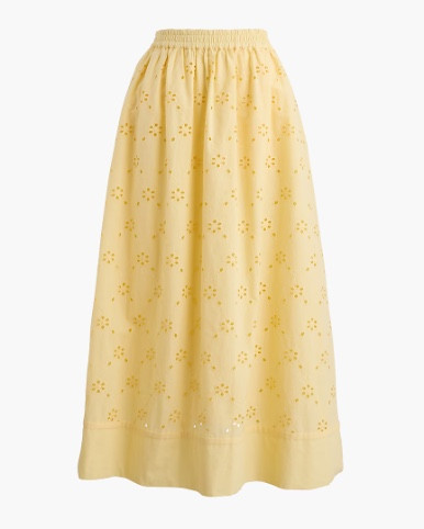 Butter yellow eyelet midi skirt 

#LTKSeasonal #LTKSaleAlert