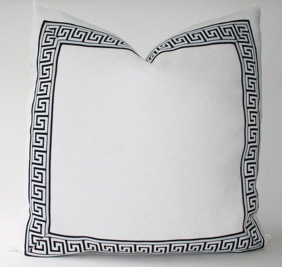 Greek Key, Chinoiserie, Decorative Designer, White and Black Linen Accent Pillow Cover, 20x20, 22... | Etsy (US)