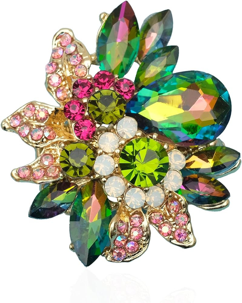 CSY Luxury Women's Austrian Crystal Leaves Flower Big Cocktail Statement Rings Stretch Adjustable... | Amazon (US)